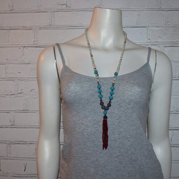 Beautiful natural stone necklace with beautiful beads and tassel 30" - Picture 6 of 6